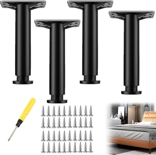 Pieds de Lit Réglable,22-42cm Pied de Meuble Salle de Bain Leg,Pieds de Meuble,Pieds de Meubles Réglables,pour Table Chaise Armoires Canapé Jambe,Noir,4 Pièces