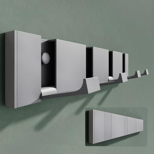 Mai & Mai Garderobenleiste aus Aluminium Wandgarderobe 4 Klapphaken | 30,4cm Kleiderhaken klappbar Garderobenhaken zum Kleben oder Bohren, Wandhaken für Flur & Bad, Küche, Grau
