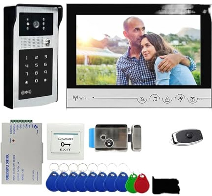 WESLNN Videocitofono Con Campanello Wi-Fi Sbloccato Da 9 Pollici 4 In 1, Videocitofono, Password, Telecamera Con Serratura Elettrica