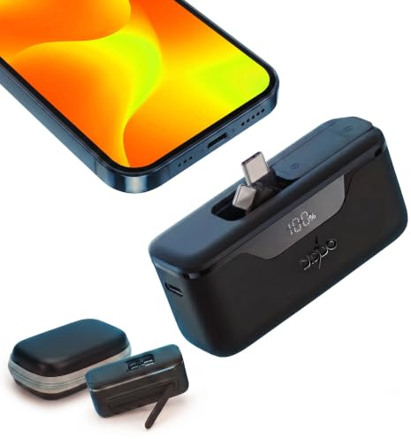 DIDDO X9 Mini Batterie Externe 5000mAh – Power Bank Charge Rapide 22,5W PD – Connecteurs USB-C & Lightning Intégrés – Support Pliable Mains Libres – Compatible iPhone SE à 16, Samsung + Pochette