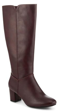 Pavers Smart Block Heel Long Boots With Inside Zip - Burgundy Size 6