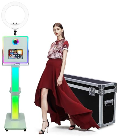 Photo Booth Selfie-Maschine kompatibel iPad Photobooth Customized Logo mit RGB-Licht und Bodenständer Flight Case für Feier Festival (Photo Booth Machine)