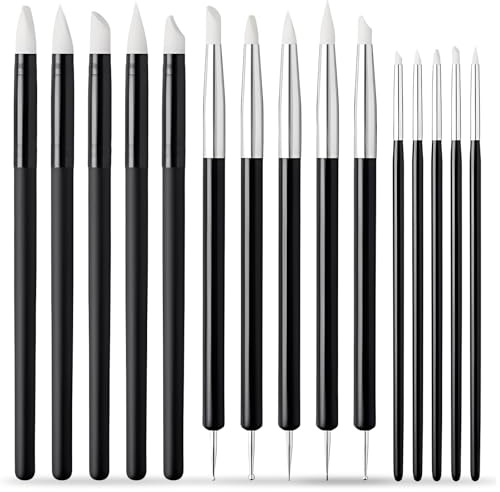 15 Stück Silikonpinsel, Gummipinsel Malen Nach Zahlen Pinsel | Doppel-Ende Dotting Tool Silikon Pinsel Dotting Pen Set Shaper Modellier Werkzeug für Modellierung Malen DIY