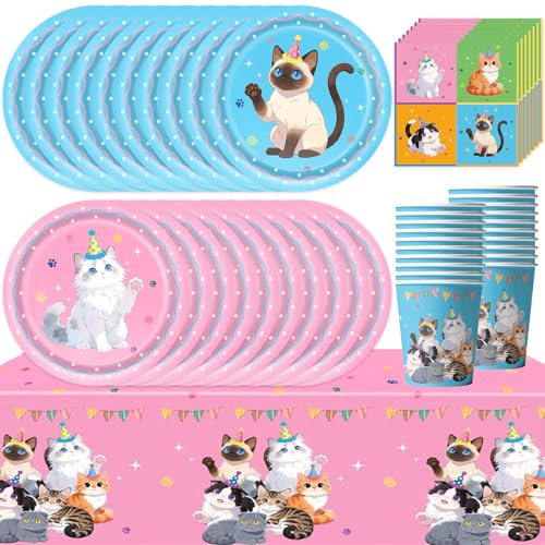 Shamoparty 61 unidades Estuche para fiesta con motivos de gatos, artículos para fiestas de cumpleaños, accesorios para fiestas para niños y niñas, motivos de animales, productos para mascotas