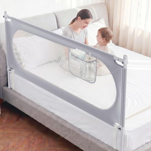 KUQAZ Rausfallschutz Bett 200cm×70cm – Bettgitter Stabiles U-förmiges | Stabiles Bettgitter Rausfallschutz, für Boxspringbetten und die meisten Bettarten, mit 2 Sicherheitsgurten