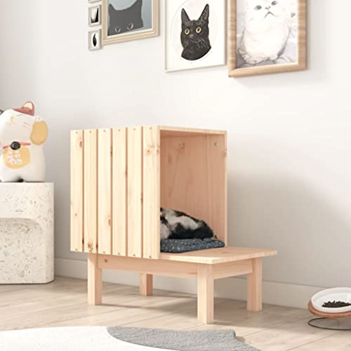 Mangloder Massiv furu katthus 60 x 36 x 60 cm, kattkoja för inomhus viloplats, robusta klösmöbler med mysig grotta, för att leka, klösa och sova