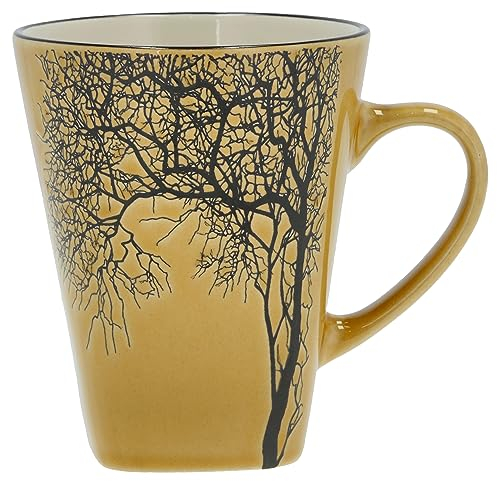 Villa Collection - Hela Mug Dia 35 cl - Café & Thés - Resistant & Design - Tasse en Grès 9 x 11 cm - Motif Bois - anniversaire, fête des mères, fête des pères, noel - Jaune doré