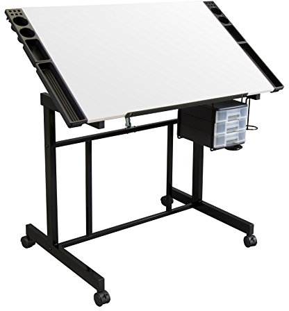 Studio Designs Deluxe Craft Station, Oben Verstellbarer Zeichentisch mit Schubladen, 91,4 cm B x 61 cm D, schwarz/weiß