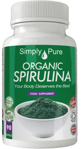 Simply Pure Organic Spirulina for Nutritional & Gut Health | Vegan Source of Protein & Iron | 100% Pure Soil Association Certified | 500mg Capsules x 90 | Gluten Free | GM Free | Vegan