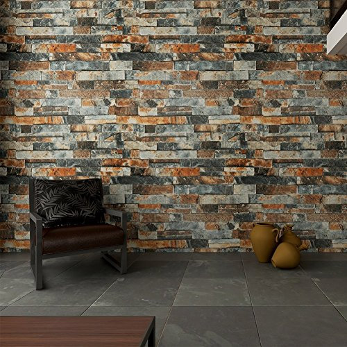 HANMERO 3D Chinese Style Imitation Brick Effect Wallpaper Decals 20.86 inches by 393 inches Long Murals PVC Vinyl Dimensional TV Living Room Bedroom D¨¦cor