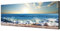 Wandbild auf Leinwand als Panorama in 150x50cm Meer Strand Wellen Sonnenuntergang Wolken
