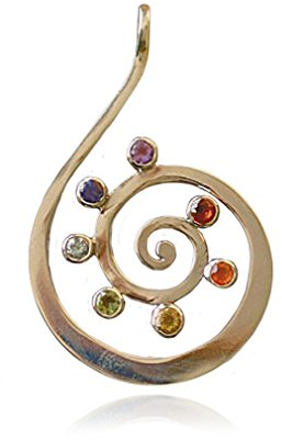 Schmuck Anhänger Kundalini Spirale 50mm, 925 Sterling Silber 7 Chakra Steine Edelsteine, Damen Chakraanhänger Reiki