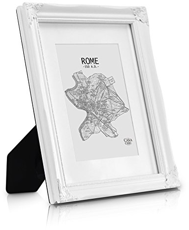 Marco antiguo A4 - frente de cristal - shabby chic con passepartout para fotos de 15x20 - ancho de marco 3 cm - estilo rococó barroco - blanco antiguo