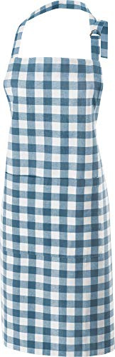 REDBEST Koch-Schürze, Küchenschürze karo, 100% Baumwolle blau Größe 75x90 cm - verstellbare Halsschlaufe, große aufgesetzte Tasche, robustes Gewebe