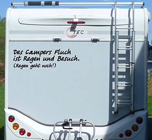 WERBEPUNKT. Aufkleber Camper Fluch Regen und Besuch Wohnmobil Weiß 55 cm | Wetterfeste PVC-Folie, UV-beständiger Digitaldruck, stark haftend, für innen und außen, Made in Germany