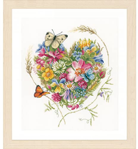 Lanarte Counted Cross Stitch Kit: Heart of Flowers (Evenweave), Cotton, NA, 31 x 35cm