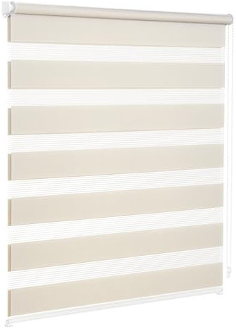 Victoria M. Zevra Tenda a Rullo Doppia Giorno e Notte senza Fori, Strisce Filtranti e Oscuranti, per Porte e Finestre, 70 x 230 cm, Crema