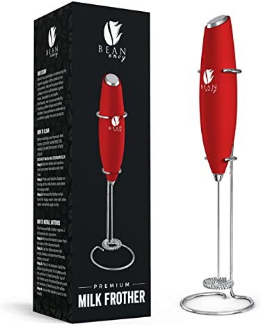 Bean Envy Espumador de leche de mano para café, batidora de mano eléctrica, mini batidor de bebidas y varita espumadora de café con soporte para lattes, capuchino, matcha y chocolate caliente, regalos