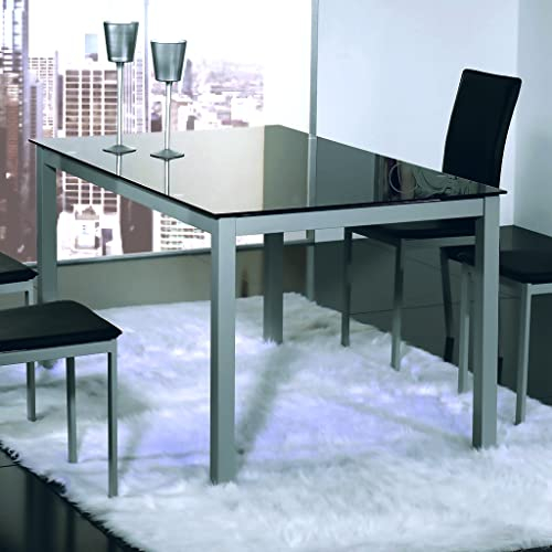 Miroytengo Mesa Comedor Salón Superficie Fija Cadell Cristal Negro Estructura Metal 140x190 cm