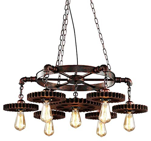 XIN'S Retro Pendelleuchte Industrielle Bar Hängeleuchte Persönlichkeit Wohnzimmer Holz Metall Pendellampe Höhenverstellbar E27 Hängelampe Esszimmer Wohnzimmer Küche Café (7 heads)(Keine Glühbirne)