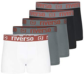 riverso Herren Boxershorts RIVHarry 5er Pack Basic Boxer Retro Trunks | Organic Cotton Bio 95% Baumwolle Stretch Männer Unterhosen Set bunt Schwarz Grau Blau Weiß S M L XL XXL 3XL 4XL 5XL 6XL
