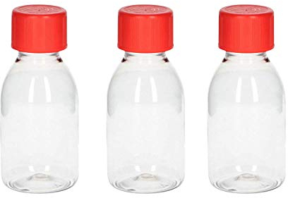 Venton Juego de 3 botellas de plástico vacías para rellenar, 100 ml, botellas de plástico transparentes con tapa giratoria a presión, botellas de medicina, botellas de relleno, pequeños frascos
