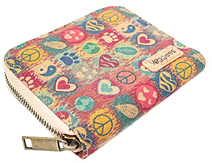 Veggees ® Mini Peacie - veganes Portemonnaie aus Kork, Klein, Zero Waste, Münzfach, RFID-Schutz Geldbörse für Damen, Portmonee, nachhaltig