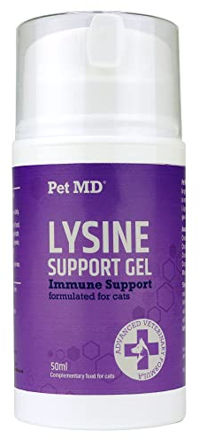 Pet MD Lysin-Gel für Katzen, L Lysin, Unterstützung für Katzen bei Allergien und Immunschwäche, elementare Unterstützung, Haustierbedarf, Futterergänzung, Lachs-Geschmack, 50 ml