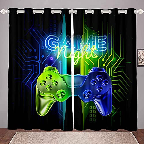 Homemissing Gamer Curtains for Bedroom Gamer Video Game Curtain Boys Teens Kids Gaming Window Drapes Blue Green Neon Gamepad Window W46*L54
