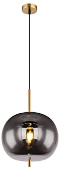 Globo Pendelleuchte BLACKY Rauchglas Kugellampe mit 30cm Lampenschirm, Messing, Grau