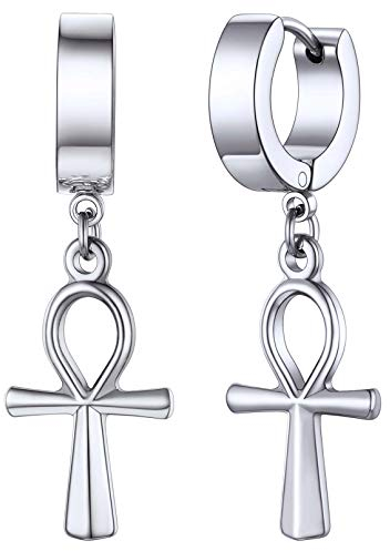 FaithHeart Damen Creolen Ohrring Ägyptischer Kreuz Ohrring Kreolen Ohrstecker mit Kreuz Hochglanzpoliert Ohrhänger für Jungen Männer Frauen