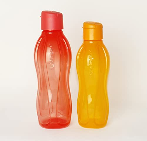 TUPPERWARE EcoEasy Trinkflasche 1L Lachs-Orange Clip + 750ml Orange Clip + Kugelschreiber metallic