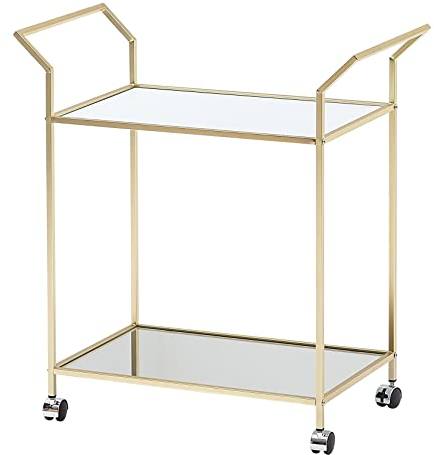 FineBuy Design Chariot de Service Verre Or 73 x 78 x 37 cm | Table d'appoint sur Roues Vintage | Chariot de Nourriture Moderne | Chariot De Cuisine avec des Freins | Chariot De Thé Acier