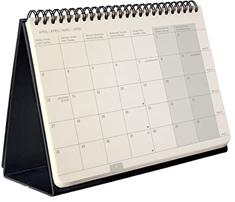 SIGEL C2381 Tischkalender Querkalender 2023 - ca. A5 quer - schwarz - Hardcover - 2 Seiten = unten Monat / oben Notizseite - 144 Seiten - zum Aufstellen - PEFC-zertifiziert - Conceptum