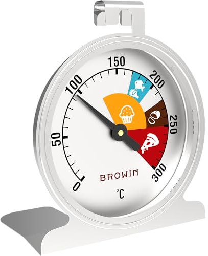 BROWIN® Analog Ofenthermometer aus Edelstahl 100502 | 0-300 °C Thermometer für Backofen | Backofenthermometer zum Hinstellen oder Aufhängen innen in den Ofen | Backofen-Thermometer