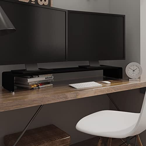 Goliraya Support TV/Meuble TV/Meuble de Moniteur en Verre Trempé Noir 120 x 30 x 13 cm