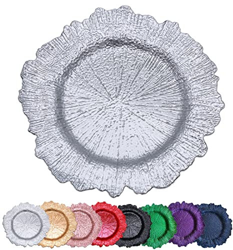 DaCakeWS 13- inch Reef silver charger plates, Round Decorate Charger Plates, Multifunction Charging Plates, Suitable for restaurants, parties, weddings, and other festival decorations.