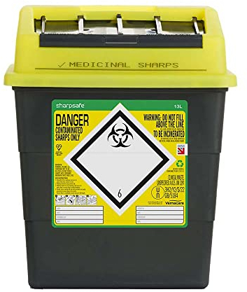 Sharpsafe 13 Litre 5th Generation Yellow/Grey -Sharps Bin Clinical Waste Disposal