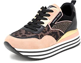 QUEEN HELENA Baskets à Plateforme Compensées pour Femme X27-34 Rose, 37 EU