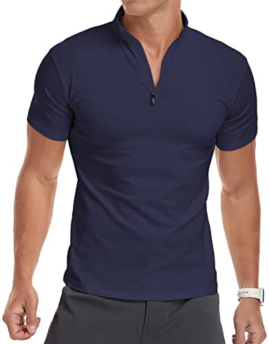 KUYIGO Men's Polo Shirts for Men Adult Casual Fashion Slim Fit T Shirts Cotton Short Sleeve Shirts L Navy