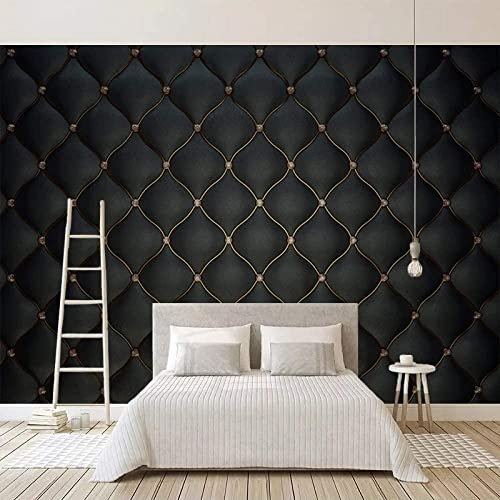 Papier Peint Mural Photo 3D Cuir Capitonné De Luxe Noir Effet 3D Peler Et Coller Amovible Salon Bureau Chambre Chambre Enfants Salle À Manger Couloir Mur Affiche Mur Art Décoration 140(L)x70(H) cm
