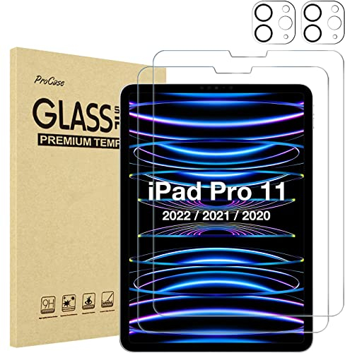 ProCase 2+2 Pack Schutzfolie für iPad Pro 11 Zoll 2022/2021/2020/2018 (4./3./2./1. Generation) 9H Gehärtetes Glas mit Kamera Schutz Folie Screen Protector für iPad Pro 11