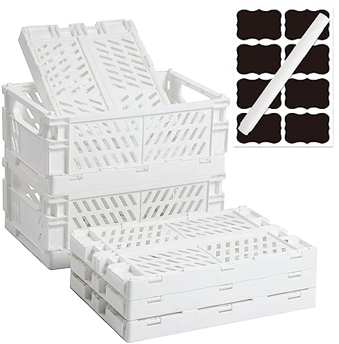 Aiuuee 6 Stücke Klappbox 25 x 16 x 10cm, Großer Faltbar Stabil Klappboxen Aufbewahrungskorb Plastik, Stapelbare Klappkorb für Küche Klassenzimmer Schlafzimmer Badezimmer Büro (Weiss)