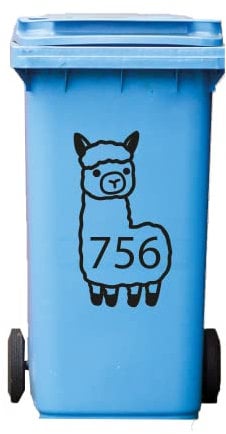 Personalised Llama Wheelie Bin Sticker Personalised House Number Sticker Wheely Bin Dustbin