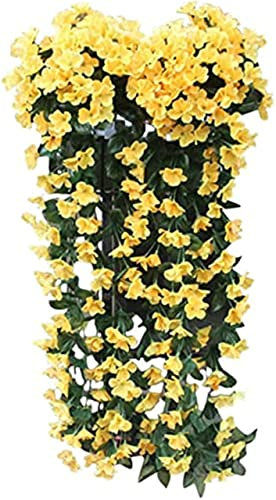 Ailovone Künstlich Hängende Blumen künstliche hängepflanzen kunstblumen Balkon Kunstblumen Veilchen Hgende Blumen Künstliche Blumen an der Wand efeu künstlich für Büro, Party (Gelb-1pcs)