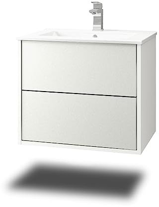 Stil.Zeit Evelia Badmöbel inkl. Waschbecken | Waschtisch mit Unterschrank 60.5 cm | Weiß/Weiss | Push-to-Open/hängend