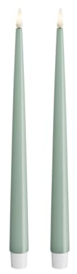 Deluxe Homeart Indoor Flameless LED Dinner Candle - Set of 2 - with Real Flame™ Technology - Battery Powered Candle (28 cm, Salvie Green)