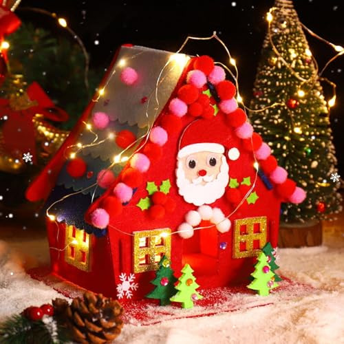 TaimeiMao LED Weihnachten Bastelset, Bastelset Weihnachten Kinder | Weihnachtshaus Basteln, Weihnachtshaus Filz Dekor, Weihnachtsdeko BasteLset, DIY Winter Bastelnset Kinder