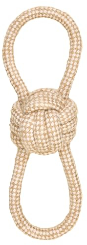 Jouet Chien Corde Coton Chanvre Naturel, à Macher, Jouet interactif pour Chien Chiots - Balle 2 anses 28cm, Beige