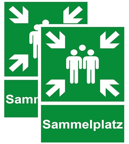 SL group - 2 Schilder Sammelplatz 20 x 30 cm aus stabiler PVC Kunststoff-Platte - Hinweisschild für eine Sammelstelle für Innen- & Außenbereich - Hinweistafel für Brandschutz-Sammelpunkt